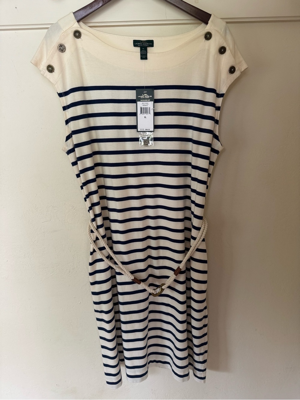Lauren Ralph Lauren Jeans Co Nautical Stripe Dress XL Rope Belt NWT